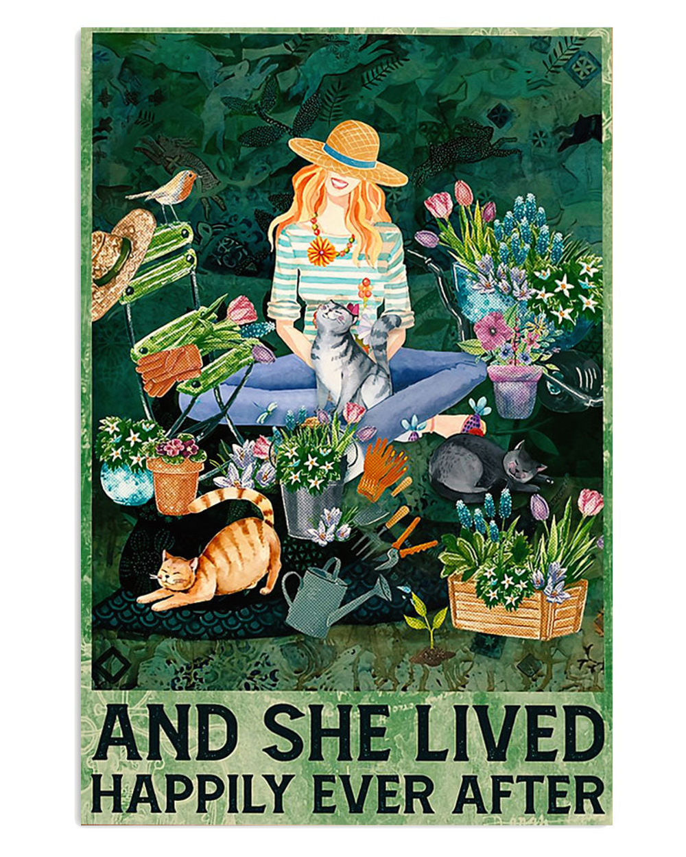 Gardening She Lived Happily Poster, Plants Lover Vintage Poster, Gift For Gardener