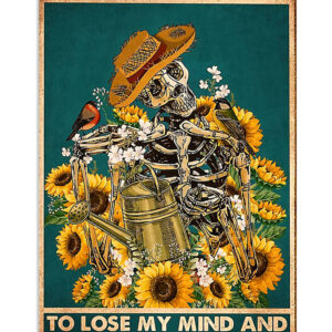 Gardening Skeleton Sunflowers Poster, Plants Lover Vintage Poster, Gift For Gardener