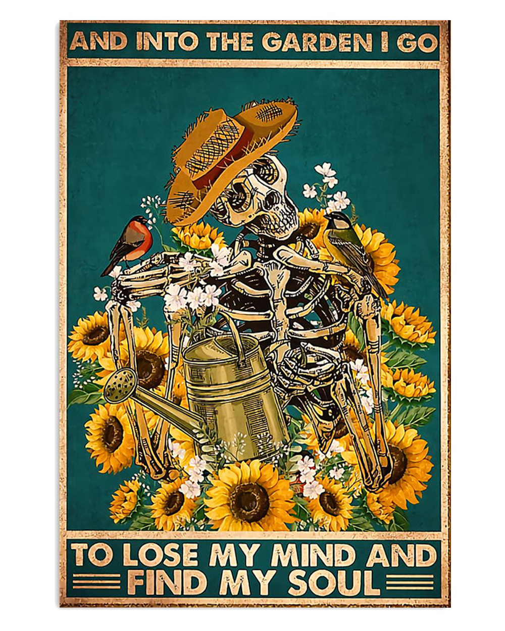 Gardening Skeleton Sunflowers Poster, Plants Lover Vintage Poster, Gift For Gardener