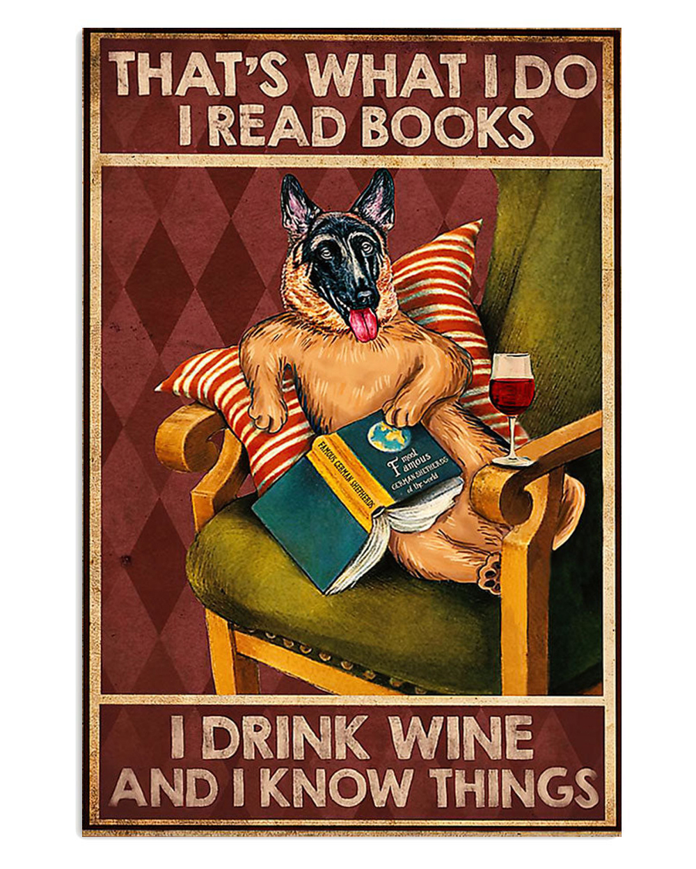 German Shepherd Books Wine Know Things Shepherd Mom Dad Poster, Animal Lovers Gift