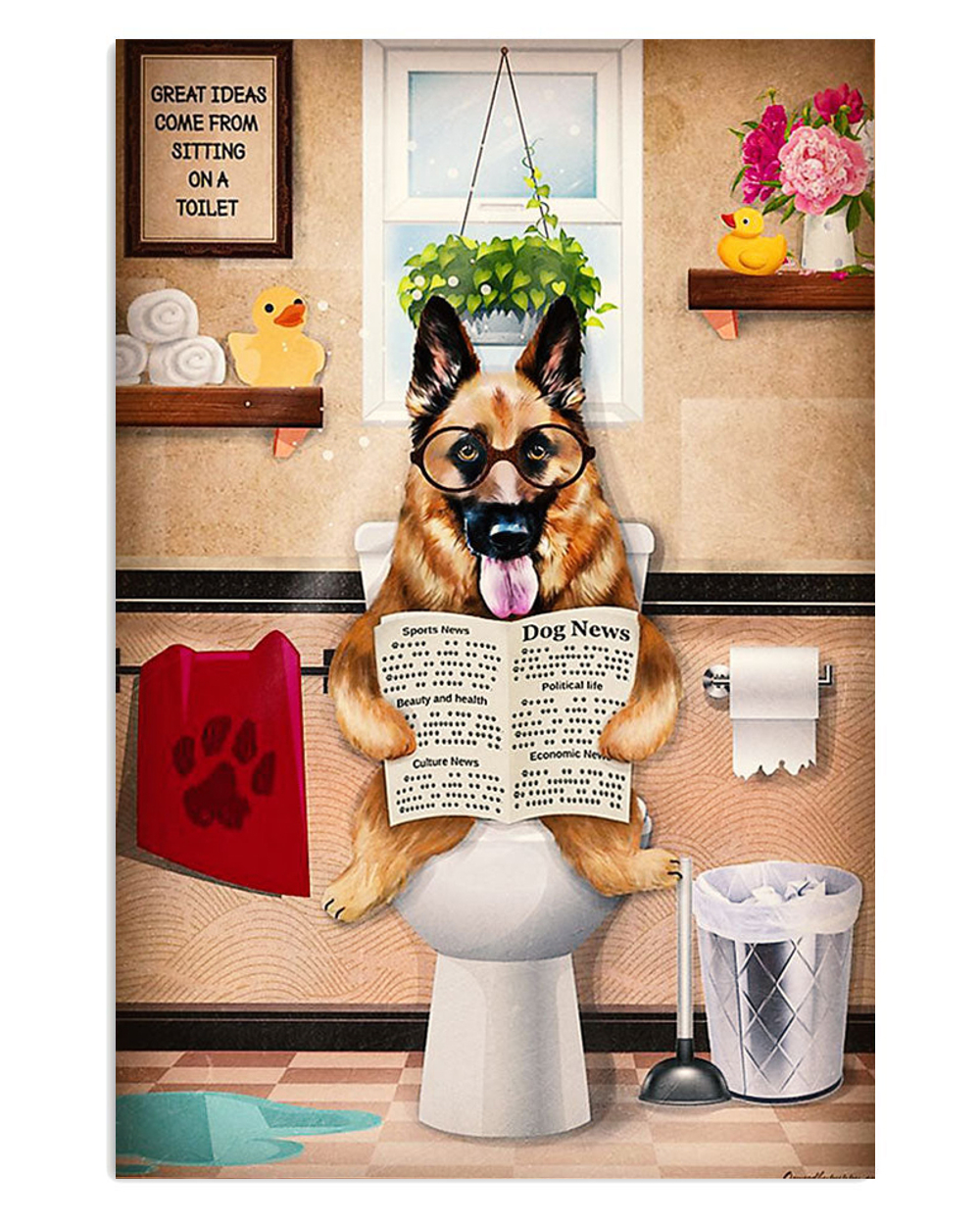 German Shepherd Dog In Toilet Shepherd Poster, Dog Mom Dad Gift, Animal Lovers Poster