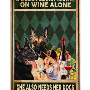 German Shepherd Woman Loves Wine And Dog Shepherd Mom Dad Poster, Animal Lovers Gift