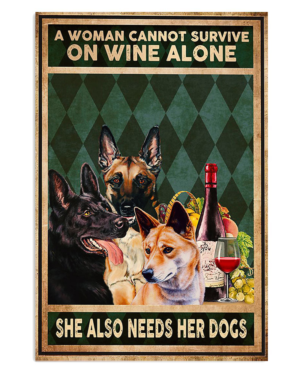 German Shepherd Woman Loves Wine And Dog Shepherd Mom Dad Poster, Animal Lovers Gift
