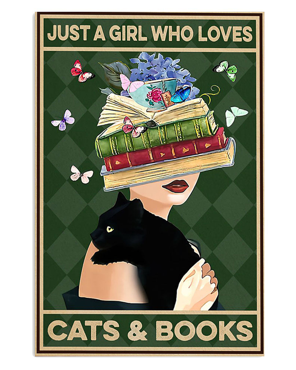 Girl Loves Black Cat And Books Cat Kitties Lover Poster, Animal Lovers Gift, Bookworm Gift