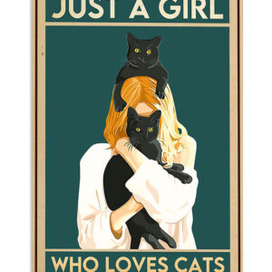 Girl Loves Black Cat Cat Kitties Lover Poster, Animal Lovers Gift, Cat Mom Dad Gift