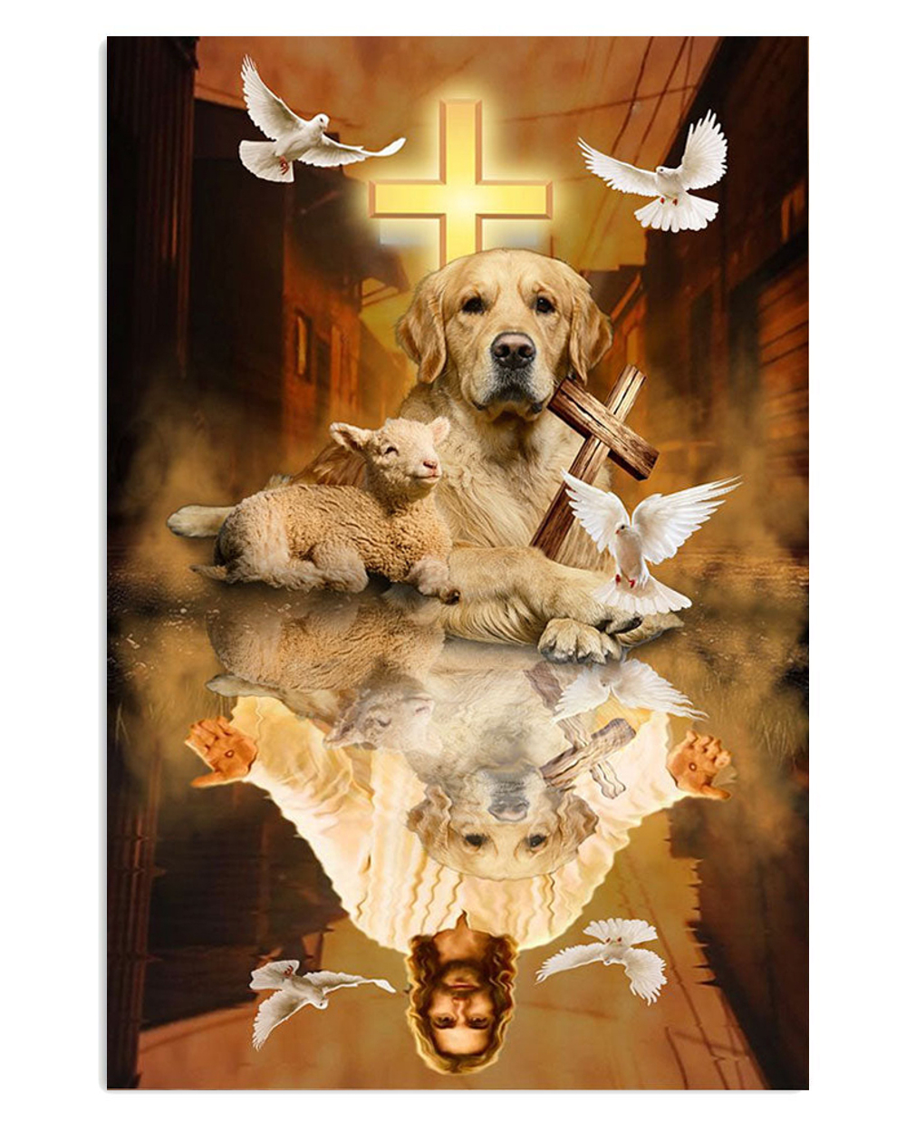 Golden Retriever Dog Reflection Jesus Dog Puppies Lover Poster, Animal Lovers Gift