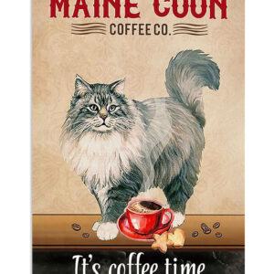 Maine Coon Cat Coffee Cat Kitties Lover Poster, Animal Lovers Gift, Cat Mom Dad Gift